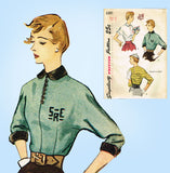 1950s Vintage Simplicity Sewing Pattern 3381 Easy Misses Monogram Blouse Sz 34 B - Vintage4me2