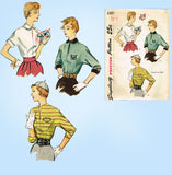 1950s Vintage Simplicity Sewing Pattern 3381 Easy Misses Monogram Blouse Sz 34 B - Vintage4me2
