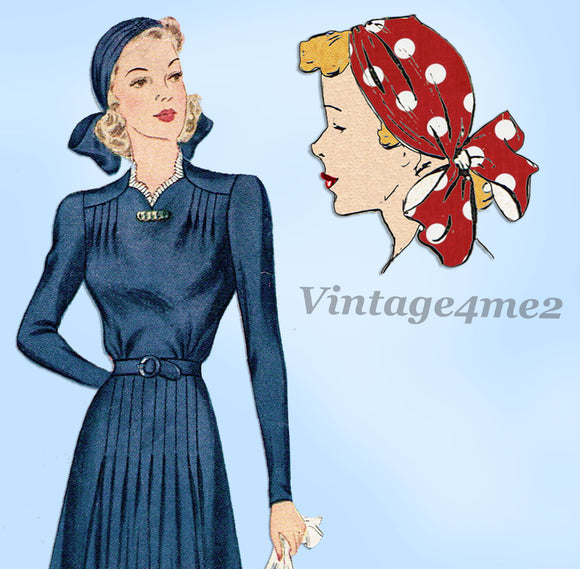 Simplicity 3384: 1940s Misses Dress & Turban Size 30 Bust Vintage Sewing Pattern - Vintage4me2