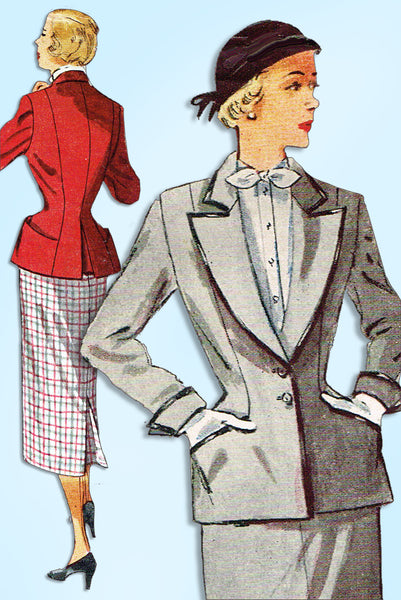 1950s Original Vintage Simplicity Pattern 3338 Uncut Misses Tailored Suit Sz 30B