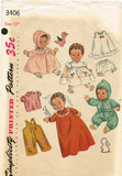1950s Vintage Simplicity Sewing Pattern 3406 Cute 12in Baby Doll Clothes ORIG