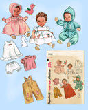 1950s Vintage Simplicity Sewing Pattern 3406 Cute 12in Baby Doll Clothes ORIG