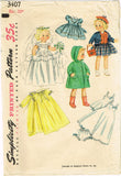 1950s Vintage Simplicity Sewing Pattern 3407 20 Inch Bridal Doll Clothes Set