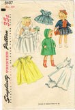1950s Vintage Simplicity Sewing Pattern 3407 20 Inch Bridal Doll Clothes Set