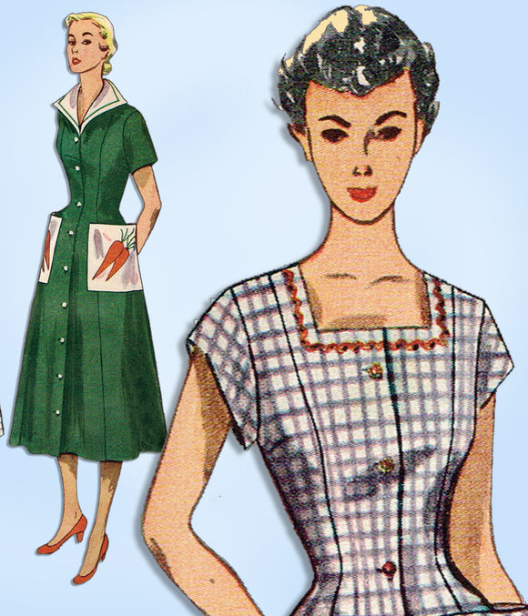 1950s Vintage Simplicity Sewing Pattern 3423 Uncut Plus Size House Dress Sz 42 B