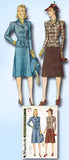 1940s Vintage Simplicity Sewing Pattern 3476 Stylish WWII Misses Suit Size 30 B