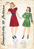 1940s Vintage Simplicity Sewing Pattern 3477 Girls WWII Shirtwaist Dress Size 6