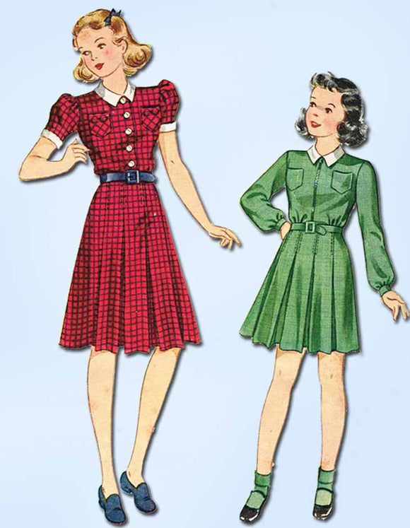 1940s Vintage Simplicity Sewing Pattern 3477 Girls WWII Shirtwaist Dress Size 6