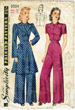 1930s Vintage Simplicity Sewing Pattern 3504 Misses Pajama Set w Housecoat 30 B
