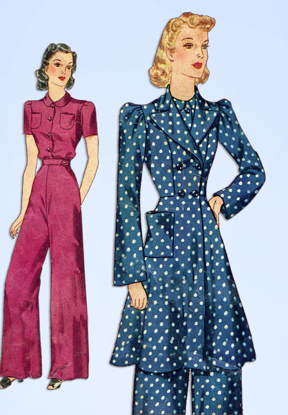 1930s Vintage Simplicity Sewing Pattern 3504 Misses Pajama Set w Housecoat 30 B
