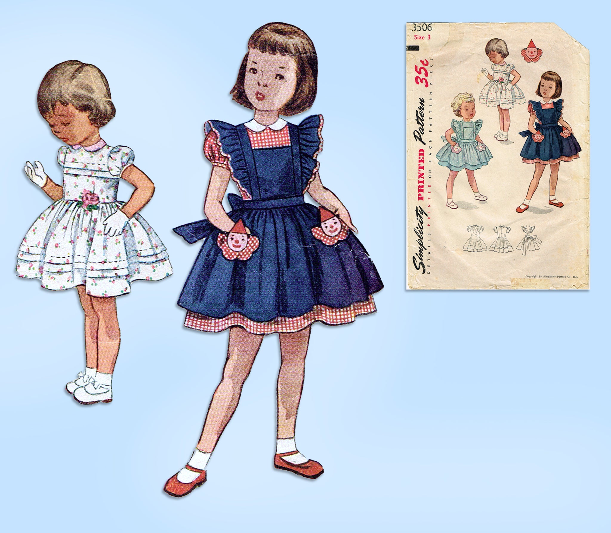 Simplicity 3506: 1950s Toddler Girls Dress & Pinafore Sz3