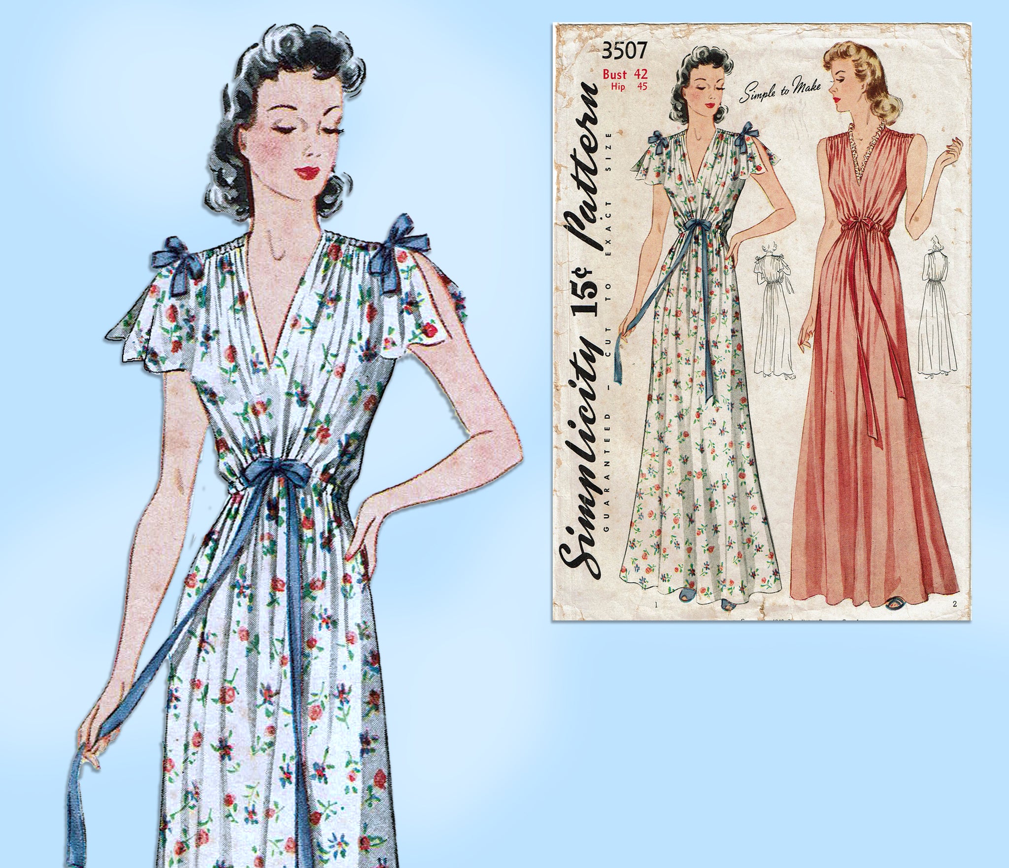 Simplicity 3507: 1940s Easy WWII Nightgown 42B Vintage Sewing Pattern –  Vintage4me2