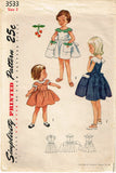 Simplicity 3533: 1950s Cute Toddler Girls Dress Size 3 Vintage Sewing Pattern