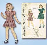 1940s Vintage Simplicity Sewing Pattern 3546 Toddler Girls WWII Dress Size 4 23B