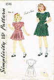 1940s Vintage Simplicity Sewing Pattern 3546 Toddler Girls WWII Dress Size 6 24B