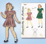 1940s Vintage Simplicity Sewing Pattern 3546 Toddler Girls WWII Dress Size 6 24B
