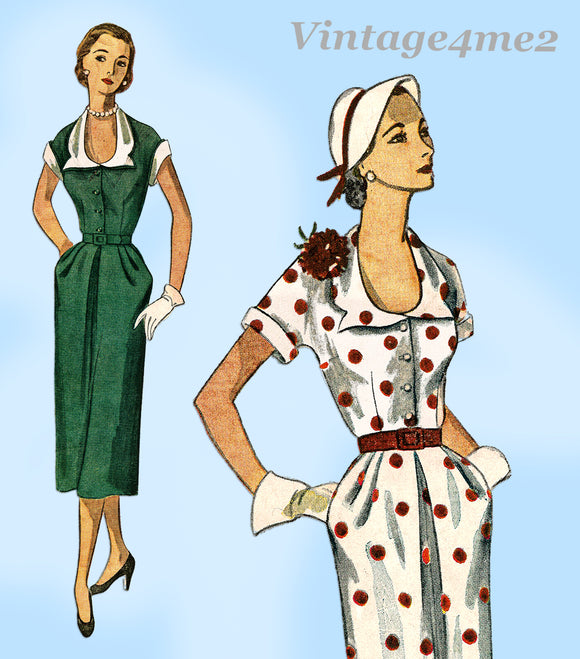 Simplicity 3572: 1950s Misses Slender Street Dress Sz 32B Vintage Sewing Pattern