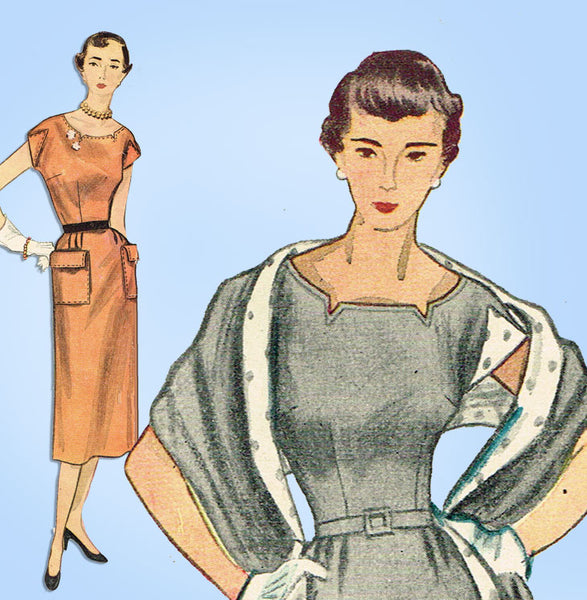 1950s Vintage Simplicity Sewing Pattern 3574 Misses Slender Dress & Stole Sz 32B -Vintage4me2