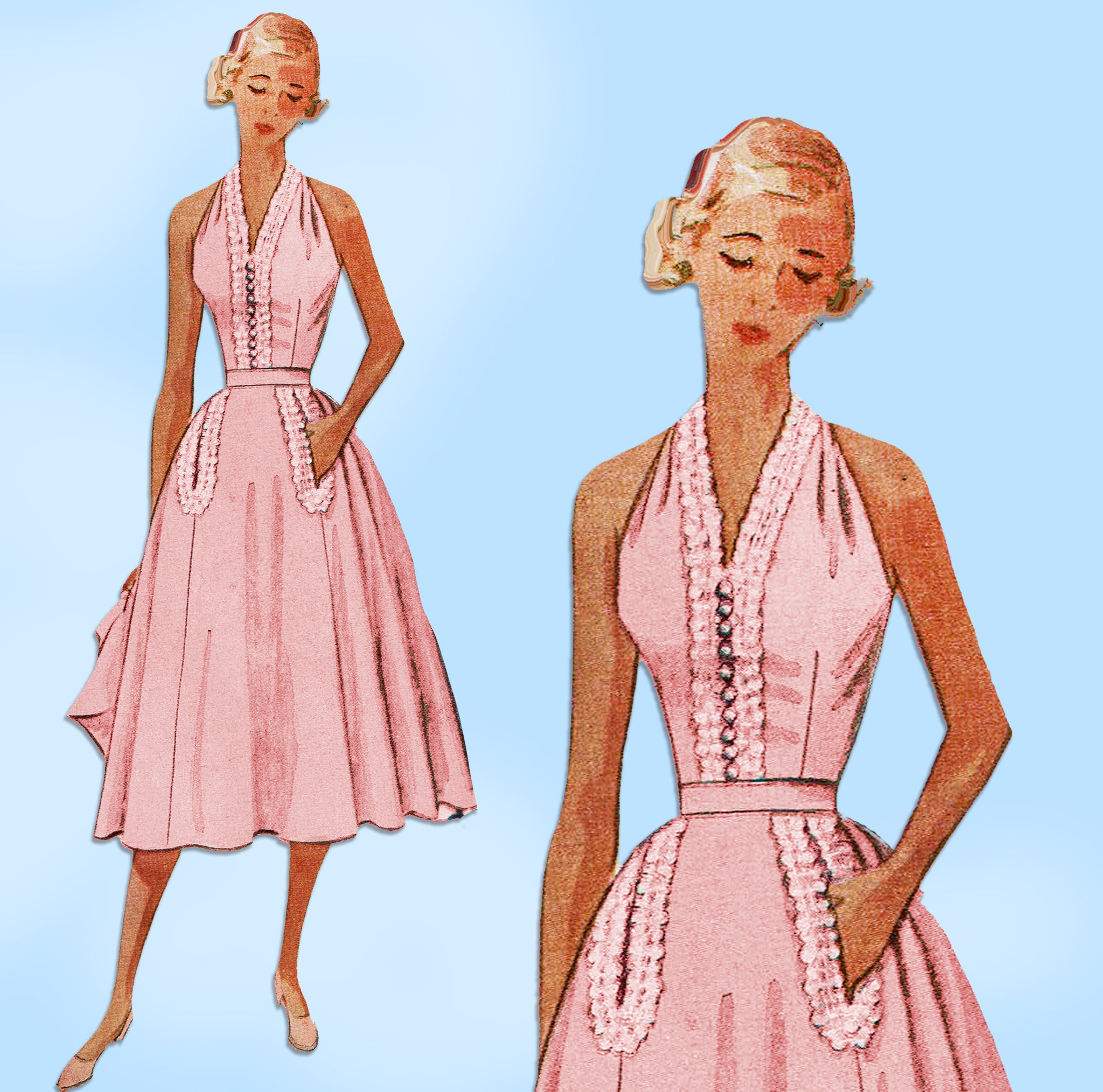 Simplicity 4711: 1950s Misses Halter Dress 32 B Vintage Sewing