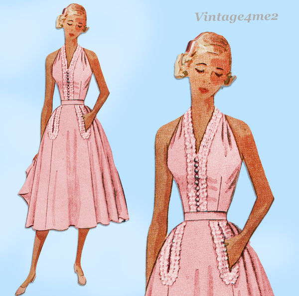 Simplicity 3614: 1950s Stunning Misses Halter Dress 32 B Vintage Sewing  Pattern