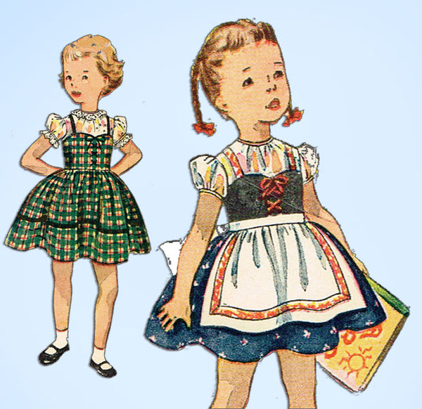 1950s Vintage Simplicity Sewing Pattern 3649 Uncut Baby Girls Tyrolean Dress Sz2