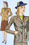 1940s Original Vintage Simplicity Pattern 3652 WWII Misses Tailored Suit Sz 34 B