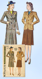 1940s Original Vintage Simplicity Pattern 3652 WWII Misses Tailored Suit Sz 34 B