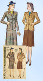 1940s Original Vintage Simplicity Pattern 3652 WWII Misses Tailored Suit Sz 32 B