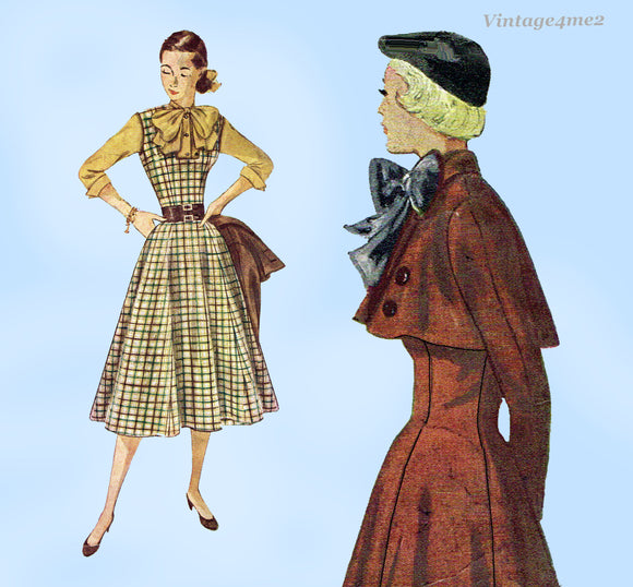 Simplicity 3654: 1950s Misses Street Dress & Bolero 30 B Vintage Sewing Pattern