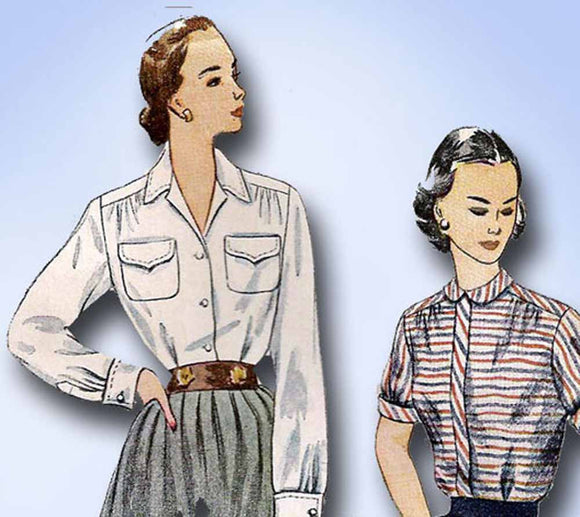 1950s Vintage Simplicity Sewing Pattern 3656 Uncut Misses Shirtwaist Blouse 34B