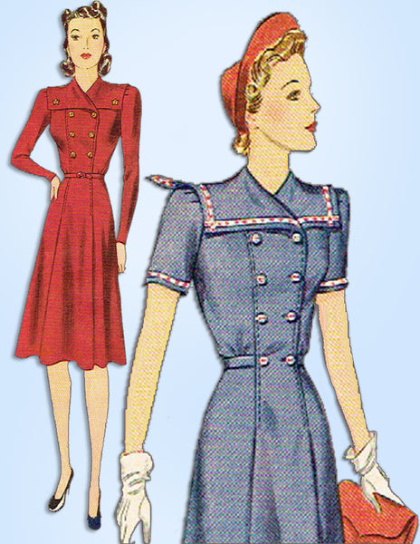 1940s Vintage Simplicity Sewing Pattern 3695 WWII Misses Sailor Dress Sz 34 Bust
