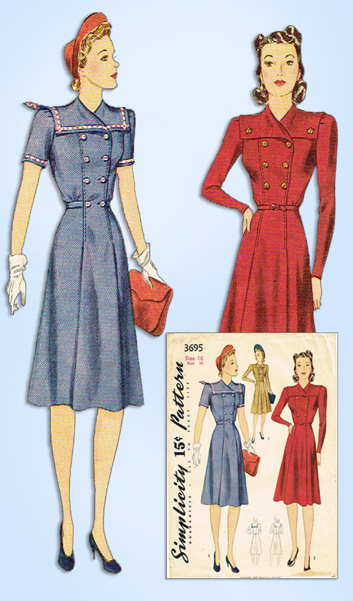 1940s Vintage Simplicity Sewing Pattern 3695 Misses Sailor Dress 34 B ...