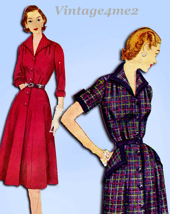1950s Vintage Simplicity Sewing Pattern 3707 Misses Half Size Street Dress 35 B