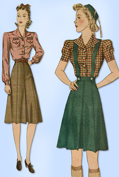 1940s Vintage Simplicity Sewing Pattern 3719 FF WWII Misses Skirt & Blouse 32 B