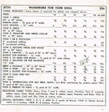 1950s Vintage Simplicity Sewing Pattern 3728 Toni Doll Clothes Size 16 Inch Doll