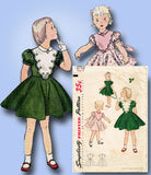 1950s Vintage Simplicity Sewing Pattern 3753 Toddler Girls Party Dress Size 2