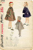 1950s Vintage Simplicity Sewing Pattern 3754 Toddler's Flared Coat and Hat Sz 5