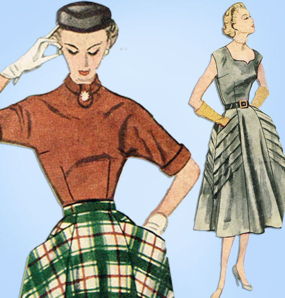 1950s VTG Simplicity Sewing Pattern 3772 Misses Skirt and Blouse Big Pockets 34B -Vintage4me2