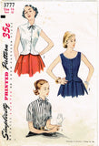 Simplicity 3777: 1950s Misses Sleeveless Blouse Size 32 B Vintage Sewing Pattern - Vintage4me2