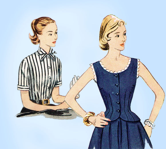 Simplicity 3777: 1950s Misses Sleeveless Blouse Size 32 B Vintage Sewing Pattern - Vintage4me2