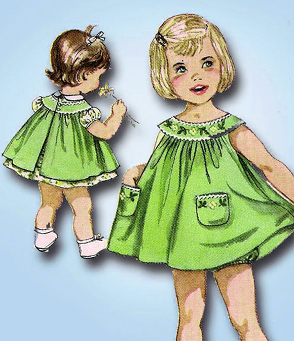 1960s Vintage Simplicity Sewing Pattern 3807 Baby Girls Dress and Pinafore 6 mos