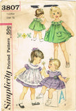 1960s Vintage Simplicity Sewing Pattern 3807 Baby Girls Dress and Pinafore 6 mos