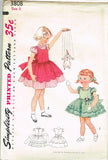 1950s Vintage Simplicity Sewing Pattern 3808 FF Toddler Girls Party Dress Size 3