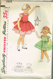 1950s Vintage Toddler Girls Party Dress Uncut Simplicity Sewing Pattern 3808 Sz6
