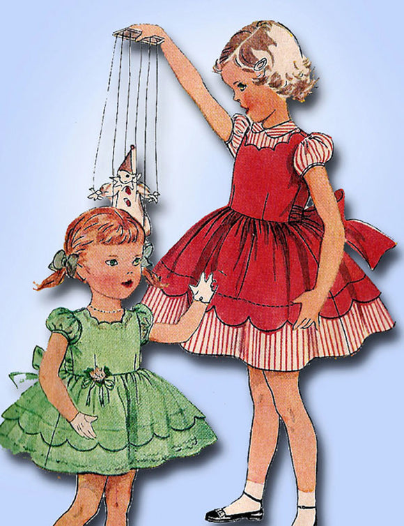 1950s Vintage Simplicity Sewing Pattern 3808 FF Toddler Girls Party Dress Size 3