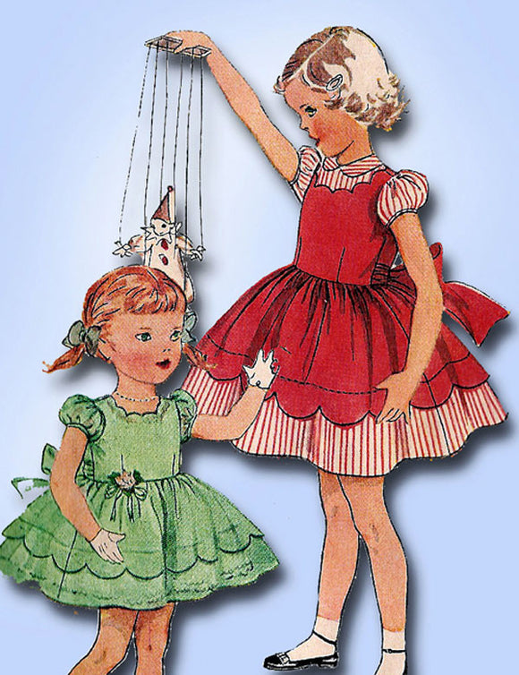 1950s Vintage Toddler Girls Party Dress Uncut Simplicity Sewing Pattern 3808 Sz6