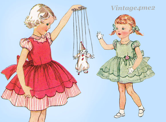 1950s Vintage Simplicity Sewing Pattern 3808 Toddler Girls Party Dress Size 4