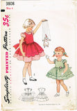 1950s Vintage Simplicity Sewing Pattern 3808 Toddler Girls Party Dress Size 4