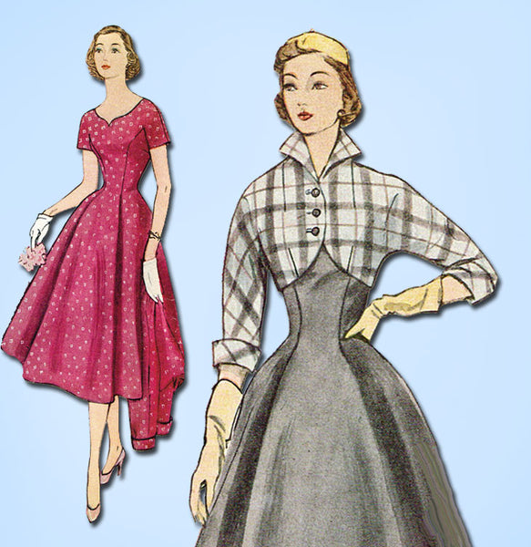 1950s Vintage Simplicity Sewing Pattern 3812 Misses Dress and Bolero Size 11 29B
