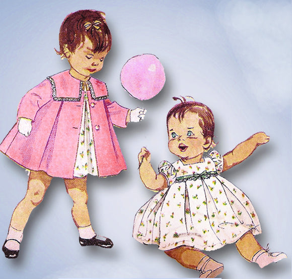 1950s Vintage Simplicity Sewing Pattern 3843 Baby Girls Dress Coat Size 1